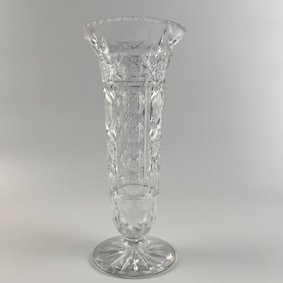 Stunning Antique T. G. Hawkes Cut Crystal Tall Trumpet Vase Signed Rare Pattern - Picture 5 of 14
